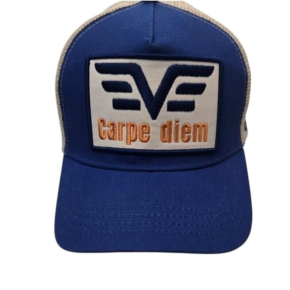 Soulbyrd Carpe Diem Trucker Hat Blue Tan Mesh Snapback Cap Mens  OSFA Like New - Picture 2 of 10
